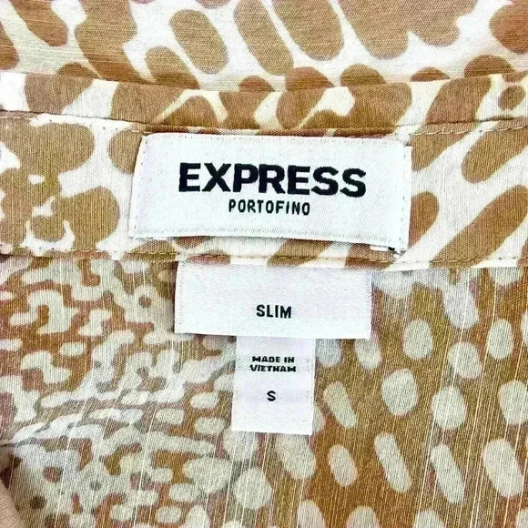 ✨Like New✨ Express Animal Print Slim Fit Portofino, Tan/White, Size S - Picture 2 of 9